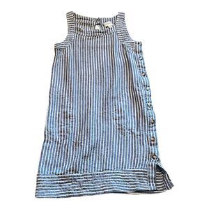 For Cynthia Linen Blend Blue & White striped button dress Size XS NWOT w/ pkts